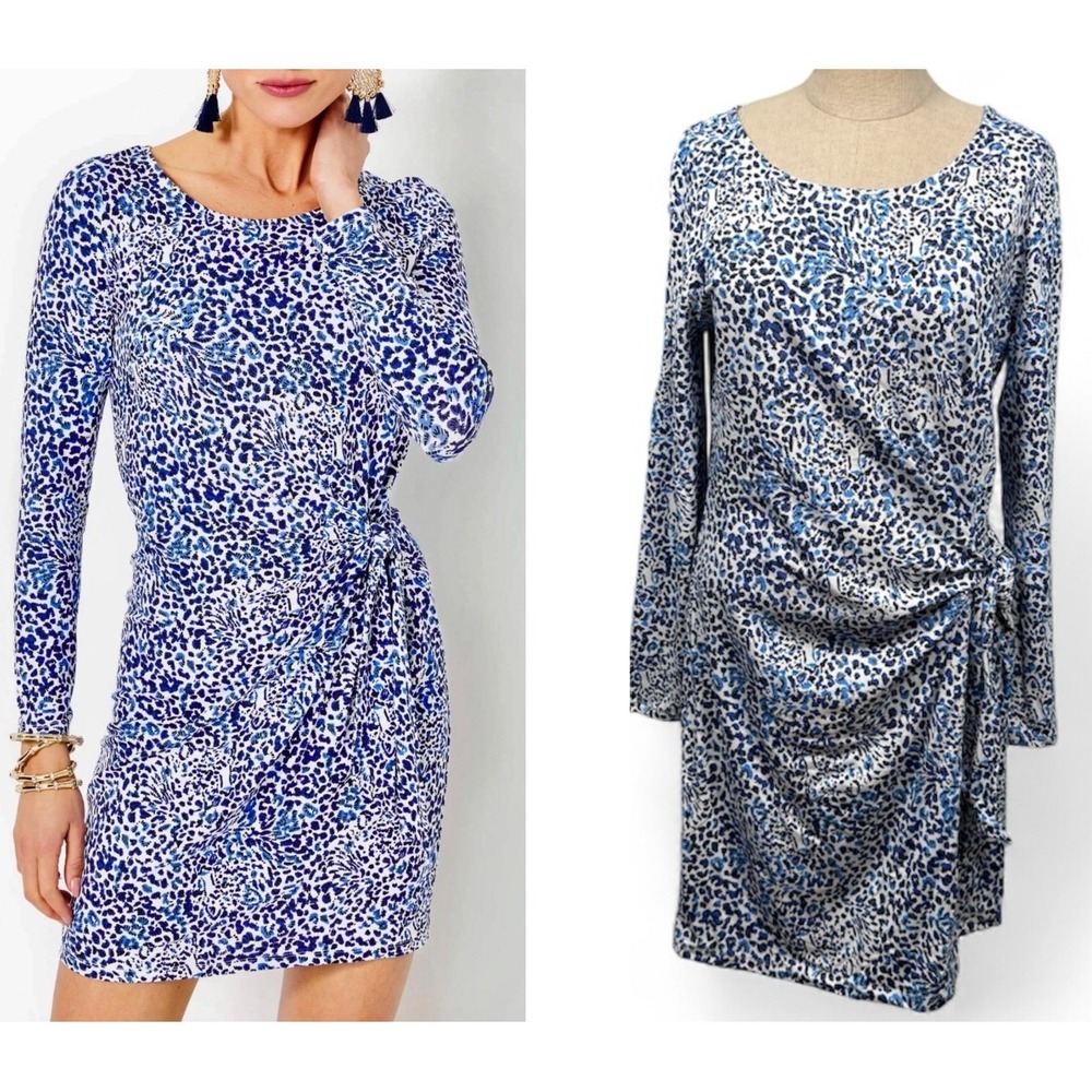 NWT Lilly Pulitzer L Bryson Dress Twisted Up Blue Leopard Classy Old Money Chic